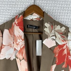 NY&Co 7th Ave Floral Blazer XS Brown Pink Career Jacket Stretch Lined
